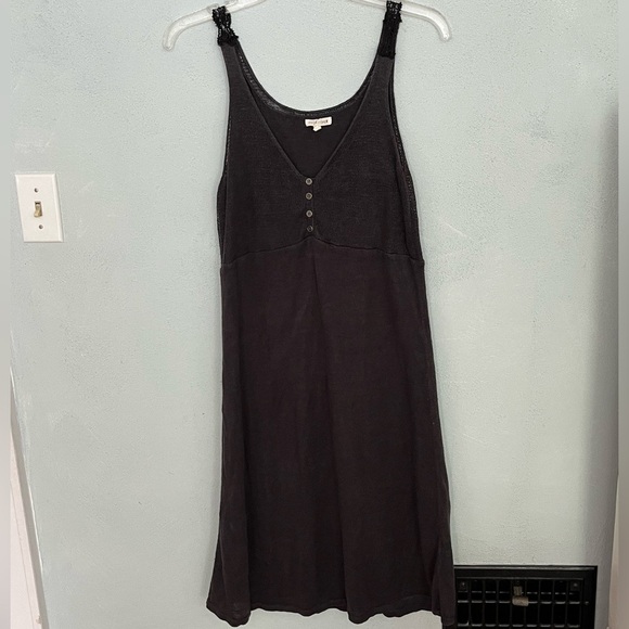 Eileen Fisher 100% Linen Sleeveless Tank Dress Charcoal Lace Strap Minimalist XS - Picture 1 of 15
